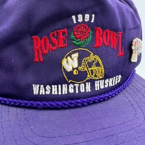 Vintage 1991 Rose Bowl Washington Huskies Hat Purple Snapback Rope Cap with Pin